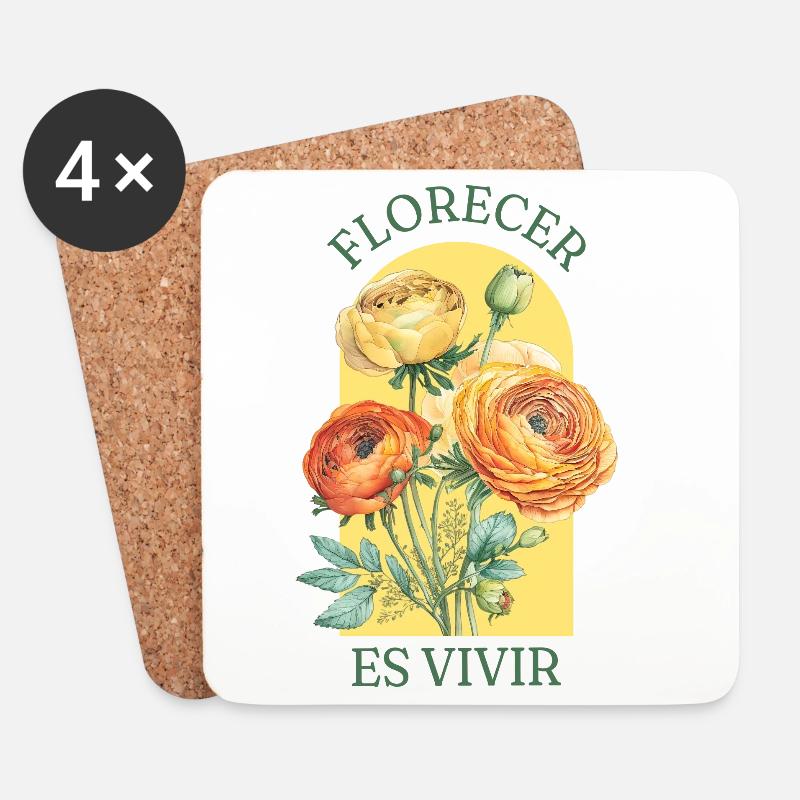 Florale Ranunkeln - Untersetzer (4er-Set) - Weiß