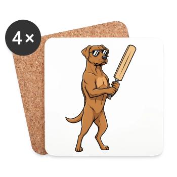 Lustiger Muskelhund Mit Cricket Schlaeger - Untersetzer (4er-Set) - Weiß - Vorne