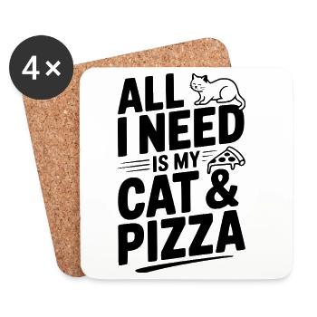 All I Need Is My Cat & Pizza - Coasters (set of 4) - white - Front