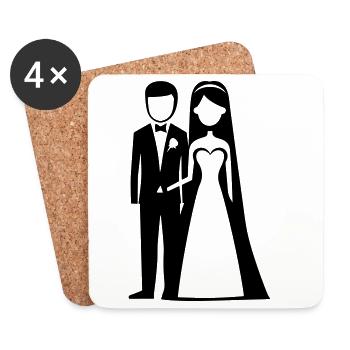 Mariée et marié - Dessous de verre (lot de 4) - blanc - Devant