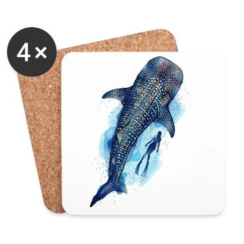 Géant requin-baleines et plongeur - Dessous de verre (lot de 4) - blanc - Devant