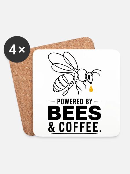 Bee with Drops in One Line Design - Coasters (set of 4) - white