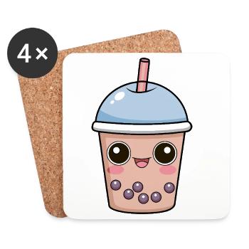 Bubble Tea avec Visage – Personnage de Kawaii Boba - Dessous de verre (lot de 4) - blanc - Devant