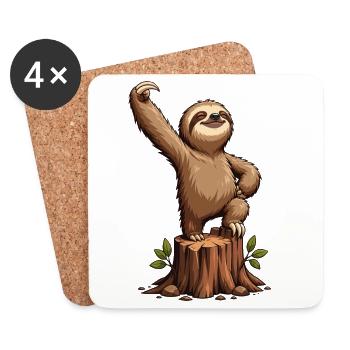 Célébration du paresseux sur une souche d’arbre - Dessous de verre (lot de 4) - blanc - Devant