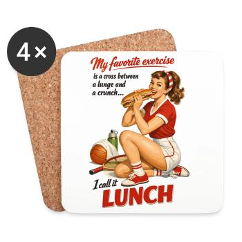 Déjeuner de fitness rétro Pin-Up : design sportif drôle - Dessous de verre (lot de 4) - blanc - Devant