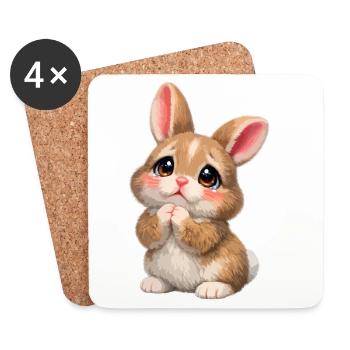 Petit lapin mignon : Câlin affectueux - Dessous de verre (lot de 4) - blanc - Devant