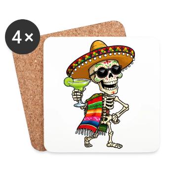 Fiesta Skeleton with Sombrero and Margarita - Coasters (set of 4) - white - Front
