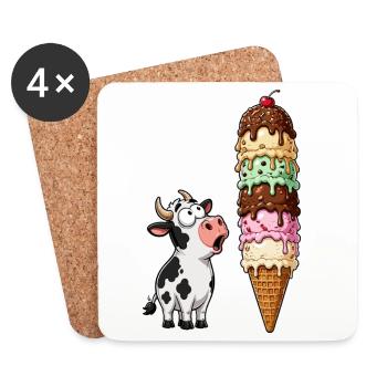 Kuh staunt am Eisturm - Coasters (set of 4) - white - Front