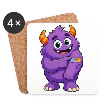 Lila Monster mit Pflaster - Untersetzer (4er-Set) - Weiß - Vorne
