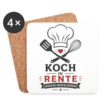 Koch in Rente – Küche geschlossen & Kochlöffel - Untersetzer (4er-Set) - Weiß - Vorne