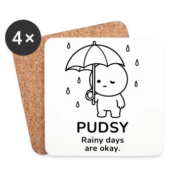 Pudsy – Rainy Days Are Okay | Cozy Rain Mood - Untersetzer (4er-Set) - Weiß - Vorne