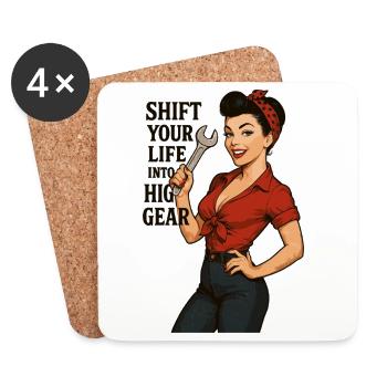 Pin-up Girl Car Mechanic: Shift Your Life - Coasters (set of 4) - white - Front