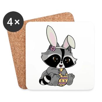 Snuggles der Waschbär im Hasenkostüm mit Osterei - Untersetzer (4er-Set) - Weiß - Vorne