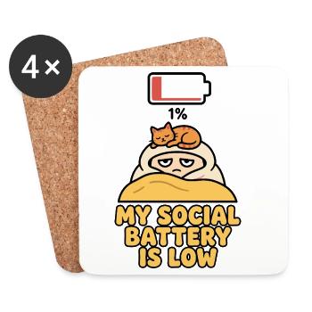 My Social Battery Is Low Katze - Untersetzer (4er-Set) - Weiß - Vorne