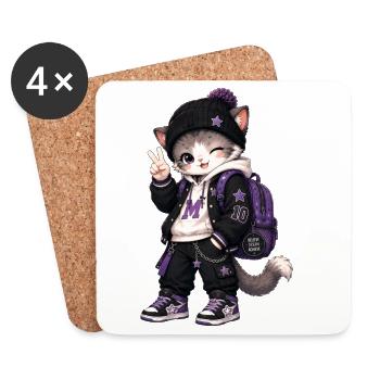 Kawaii Violet-Kätzchen auf Reise - Untersetzer (4er-Set) - Weiß - Vorne