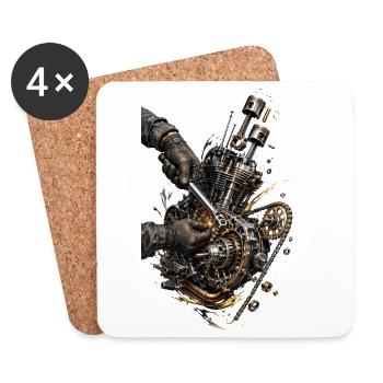 Steampunk-Cutaway-Mechanikmotor - Untersetzer (4er-Set) - Weiß - Vorne