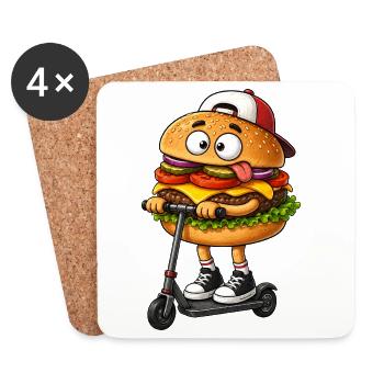 Lustiger Cartoon Roller Scooter mit Burger - Untersetzer (4er-Set) - Weiß - Vorne