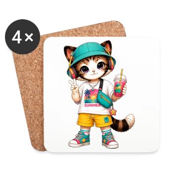 Kitten Summer Vibe Tropic - Untersetzer (4er-Set) - Weiß - Vorne