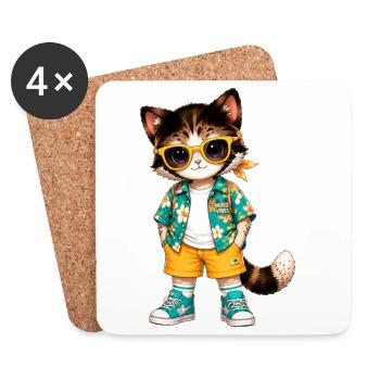 Hawaiianische tropische Katzengelbe Brille - Untersetzer (4er-Set) - Weiß - Vorne