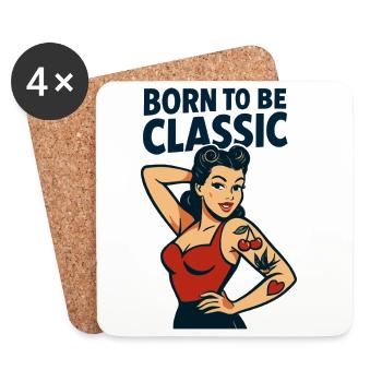 T-shirt rétro classique de la fille pin-up née pour être - Dessous de verre (lot de 4) - blanc - Devant