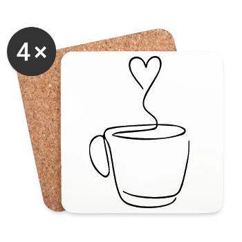 Les amateurs de café dessinent le café avec une ligne - Dessous de verre (lot de 4) - blanc - Devant
