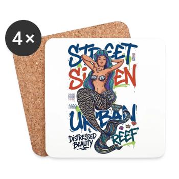 Street Siren Urban Mermaid Graffiti Streetwear Art - Coasters (set of 4) - white - Front