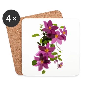 Purple Clematis – Floral Illustration - Coasters (set of 4) - white - Front