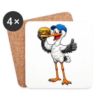Stork with hamburger - Coasters (set of 4) - white - Front