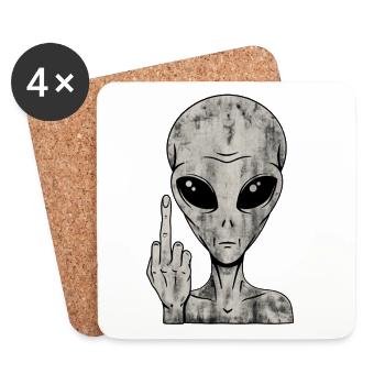 Alien Fuck Off – Middle Finger - Coasters (set of 4) - white - Front