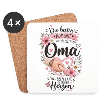Oma Moments: Liebevolle Hand und Blüten - Untersetzer (4er-Set) - Weiß - Vorne