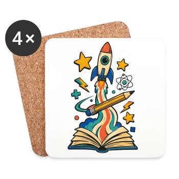 Start of school rocket from book with pencil - Coasters (set of 4) - white - Front