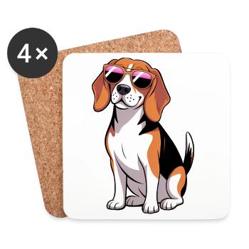 Beagle Dog Wearing Shades - Coasters (set of 4) - white - Front