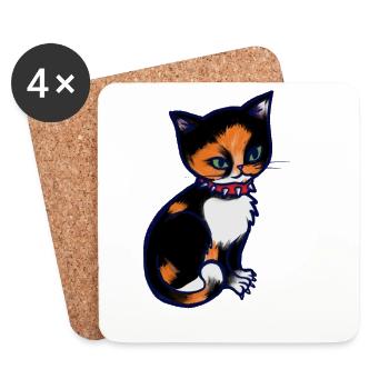 Calico-Katze mit Stachelhalsband - Untersetzer (4er-Set) - Weiß - Vorne