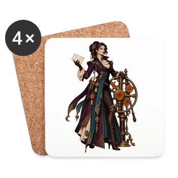 Steampunk Magierin im Uhrwerk-Design - Untersetzer (4er-Set) - Weiß - Vorne