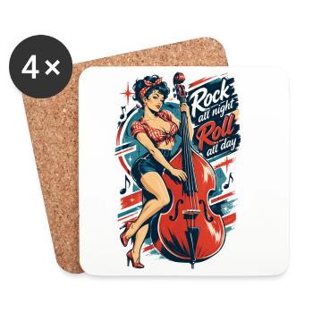 Rockabilly Pin-Up Girl mit Kontrabass Retro - Untersetzer (4er-Set) - Weiß - Vorne