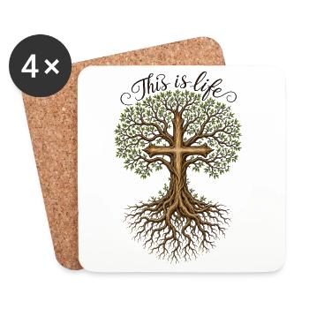 Religion Baum Kreuz Spruch - Untersetzer (4er-Set) - Weiß - Vorne