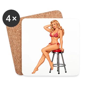 Rockabilly Pin-up Girl auf Barhocker Vintage - Untersetzer (4er-Set) - Weiß - Vorne