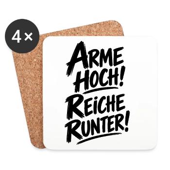 Arme hoch! Reiche runter! – Statement Spruch - Untersetzer (4er-Set) - Weiß - Vorne