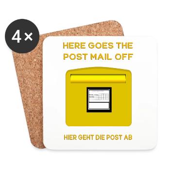 Here goes the post mail off. Hier geht die Post ab - Untersetzer (4er-Set) - Weiß - Vorne