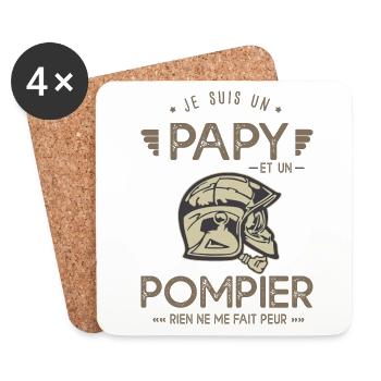 papy pompier cadeau humour sapeur pompier - Dessous de verre (lot de 4) - blanc - Devant