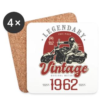 1962 Anniversary Vintage Biker Motorcycle - Coasters (set of 4) - white - Front