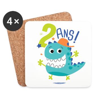 j'ai 2 ans Cadeau anniversaire 2 ans dinosaure - Dessous de verre (lot de 4) - blanc - Devant