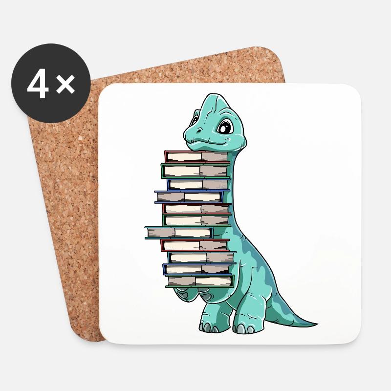 Dinosaurier Bücher Dino Lesen Langhals - Untersetzer (4er-Set) - Weiß