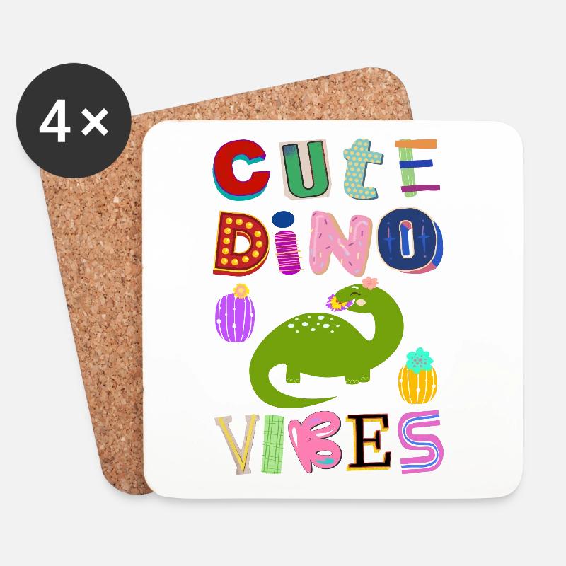 Cute Dino Vibes 4 - Untersetzer (4er-Set) - Weiß