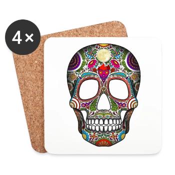 Sugar Skull Day of the Dead - Coasters (set of 4) - white - Front