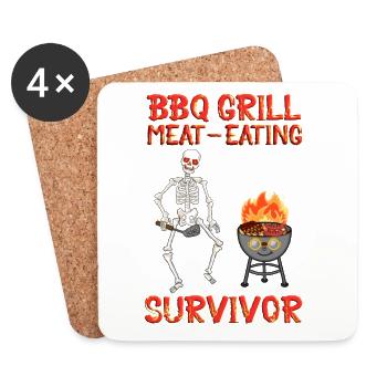 BBQ Grill Mangeur de viande Survivant Squelette - Dessous de verre (lot de 4) - blanc - Devant