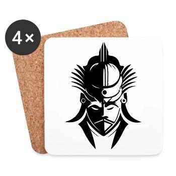 Samurai Kopf - Untersetzer (4er-Set) - Weiß - Vorne