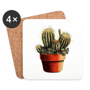Small green cactus in a flower pot - Coasters (set of 4) - white - Front