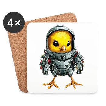 Huhn im Mech Anzug, Futuristisches Roboter-Design - Untersetzer (4er-Set) - Weiß - Vorne