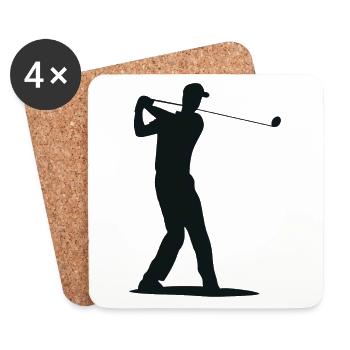 Golfspieler Silhouette - Abschlag Golf - Untersetzer (4er-Set) - Weiß - Vorne
